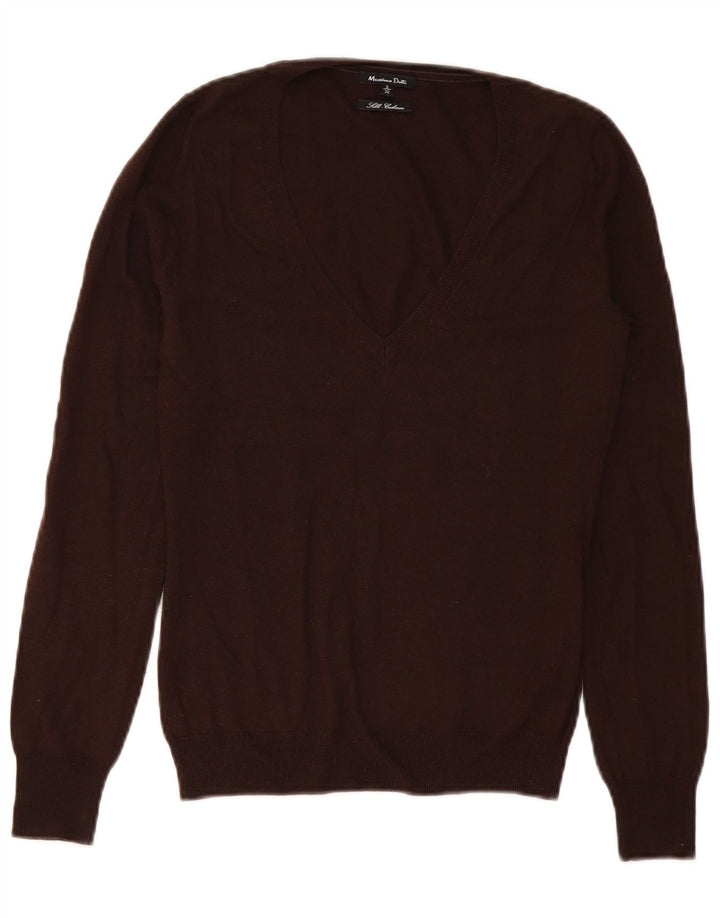 Massimo Dutti Dame V-hals sweater UK 10 Lille brun silke