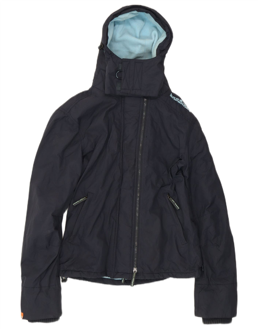 Superdry vindjakkejakke med hætte til kvinder UK 14 Mellem marineblå nylon