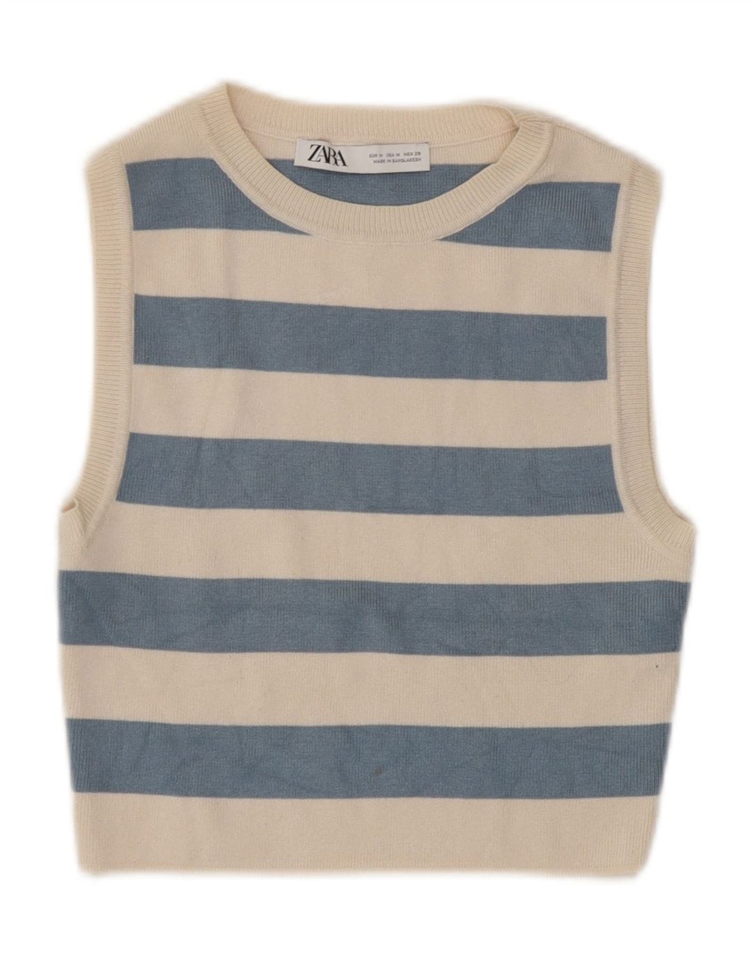 Zara Womens Crop Top UK 12 Medium Beige Stribet Viscose