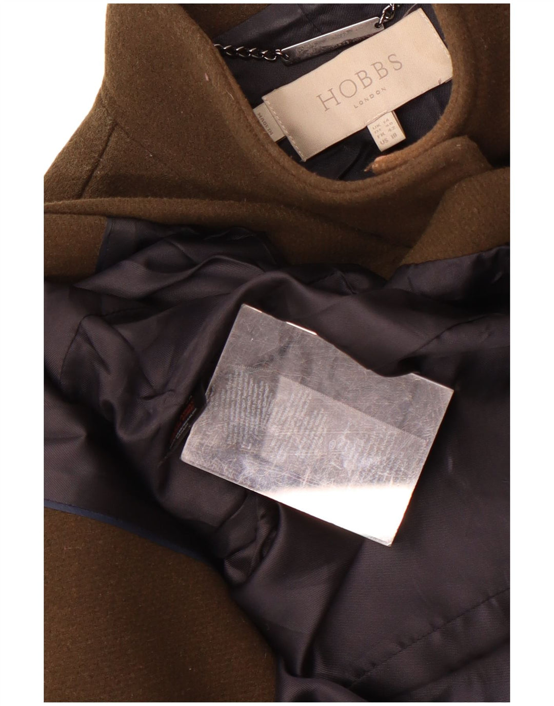 Hobbs Dame Overfrakke UK 14 Stor Khaki Wool