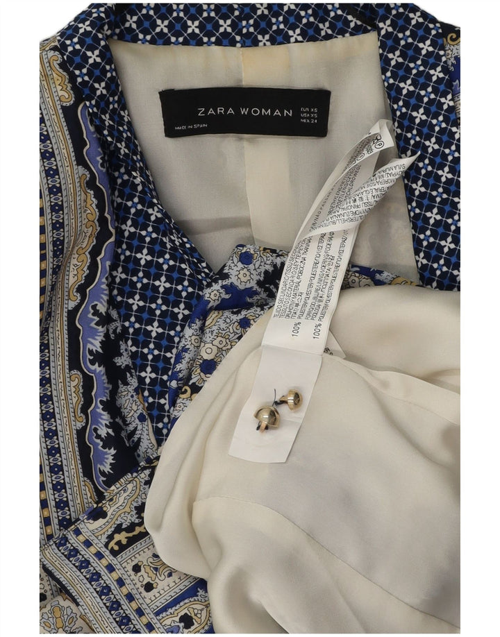 ZARA Womens Double Breasted Blazer Jacket UK 6 XS Navy Blue Paisley