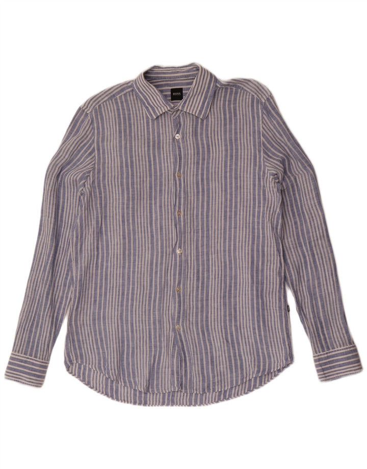 Hugo Boss Herreskjorte Large Blue Pinstripe Linen