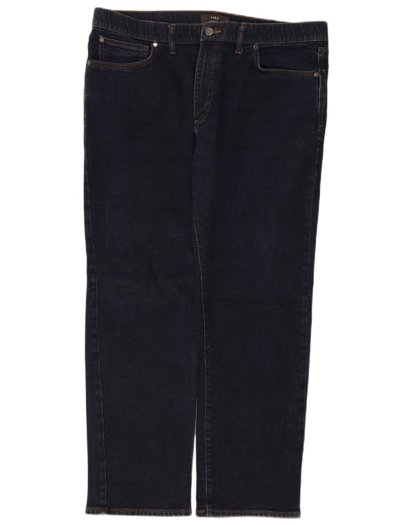 Marks & Spencer Herre Regular Straight Jeans W40 L31 Marineblå Bomuld