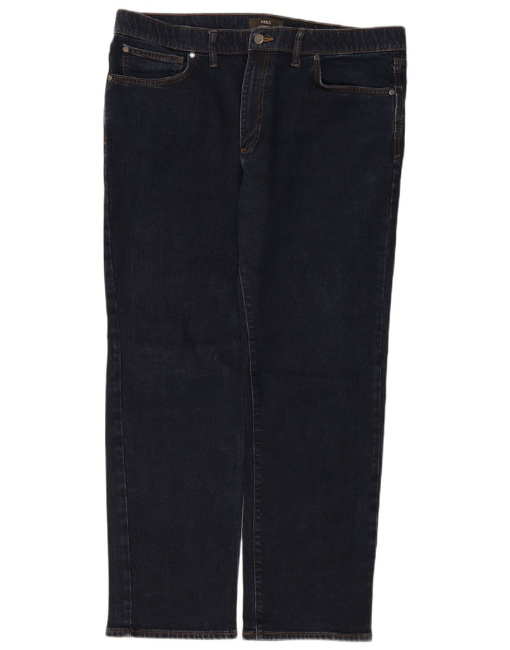 Marks & Spencer Herre Regular Straight Jeans W40 L31 Marineblå Bomuld