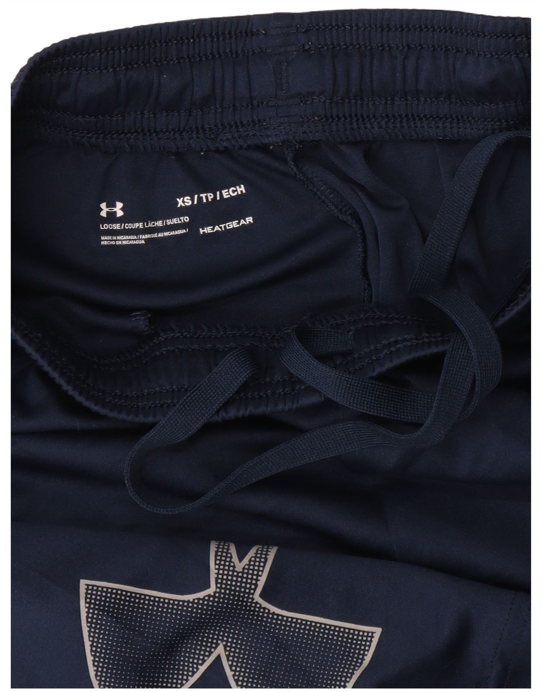 UNDER ARMOR Dame Heat Gear grafiske sportsshorts UK 4 XS Navy Blue