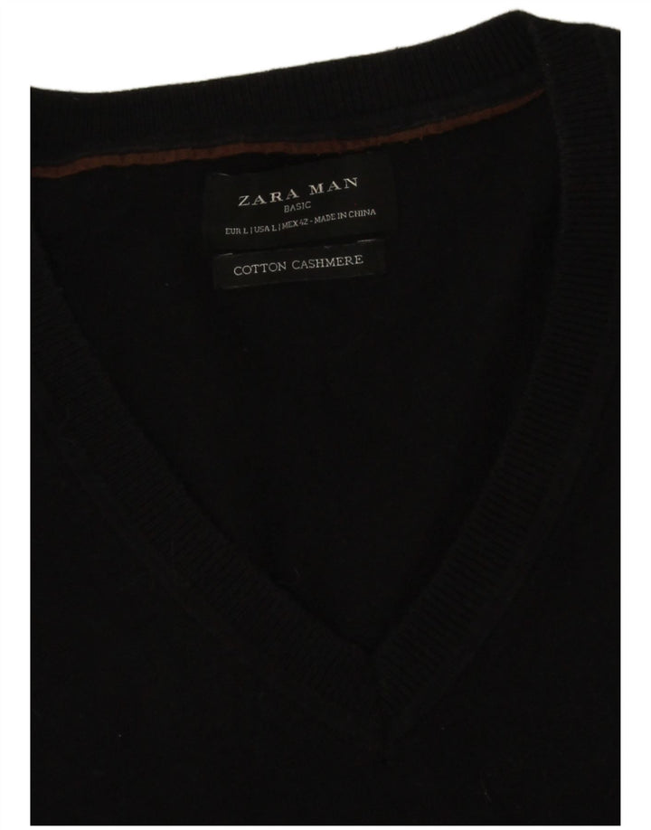 Zara Herre V-hals sweater Stor sort bomuld