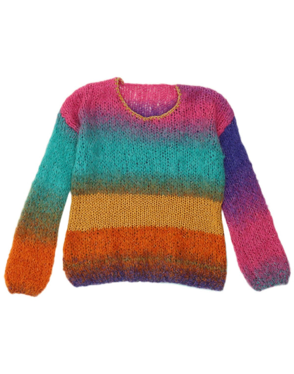 Vintage dame sweater med rund hals DK 14 Medium flerfarvet stribet
