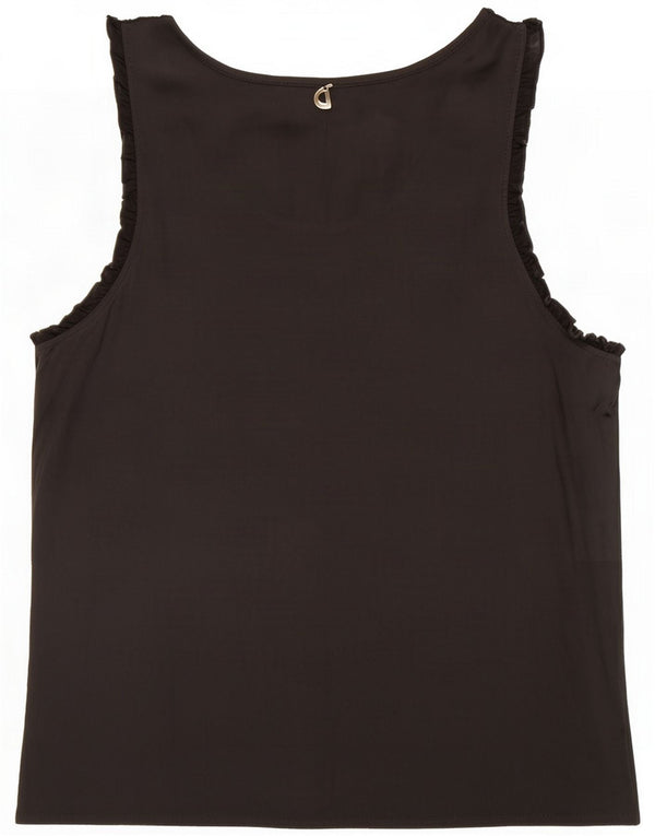 Vintage Dame Ærmeløs bluse Top UK 12 Medium Black Viscose