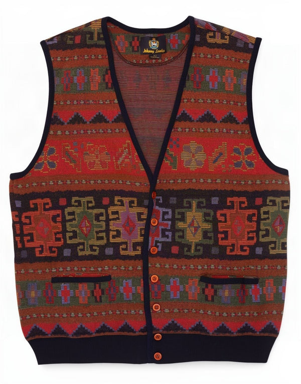 Johnny Lambs Herre Cardigan Sweater IT 52 Stor Flerfarvet Geometrisk