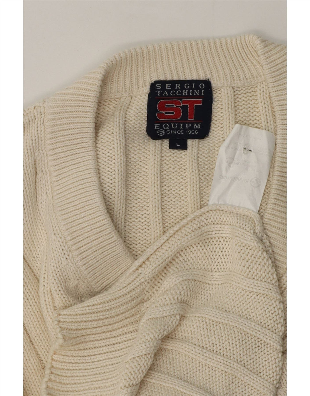 Sergio Tacchini Herre V-hals sweater Large Off White Bomuld