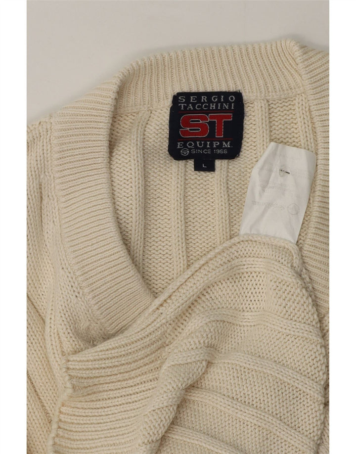 Sergio Tacchini Herre V-hals sweater Large Off White Bomuld
