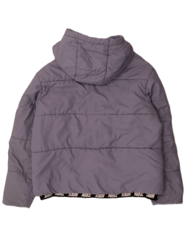 NIKE grafisk polstret hættejakke til kvinder UK 18 XL Blå polyester