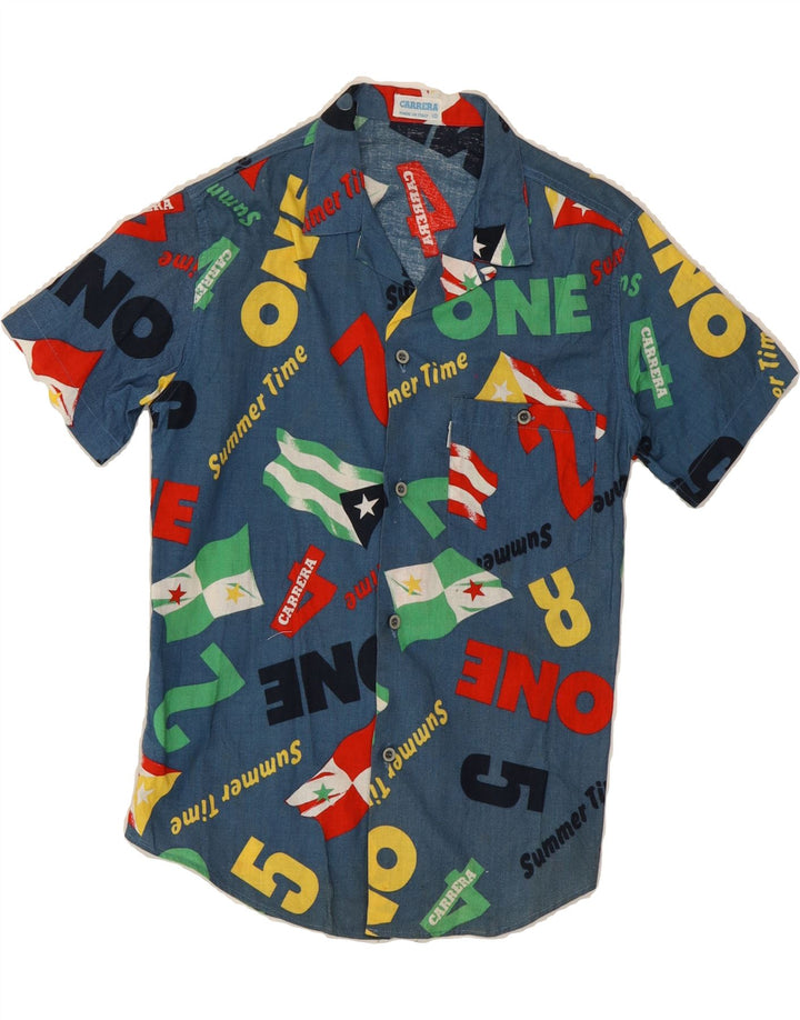 CARRERA Boys Graphic Short Sleeve Shirt 9-10 Years Blue Cotton Vintage Carrera and Second-Hand Carrera from Messina Hembry 