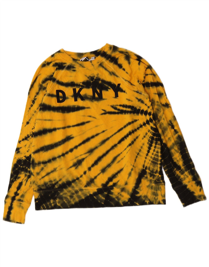 Dkny Womens Oversized Grafisk Sweatshirt Jumper UK 10 Small Yellow Tie Dye
