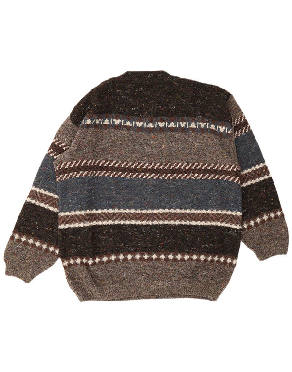 Vintage herre rund hals sweater 2XL flerfarvet stribet akryl