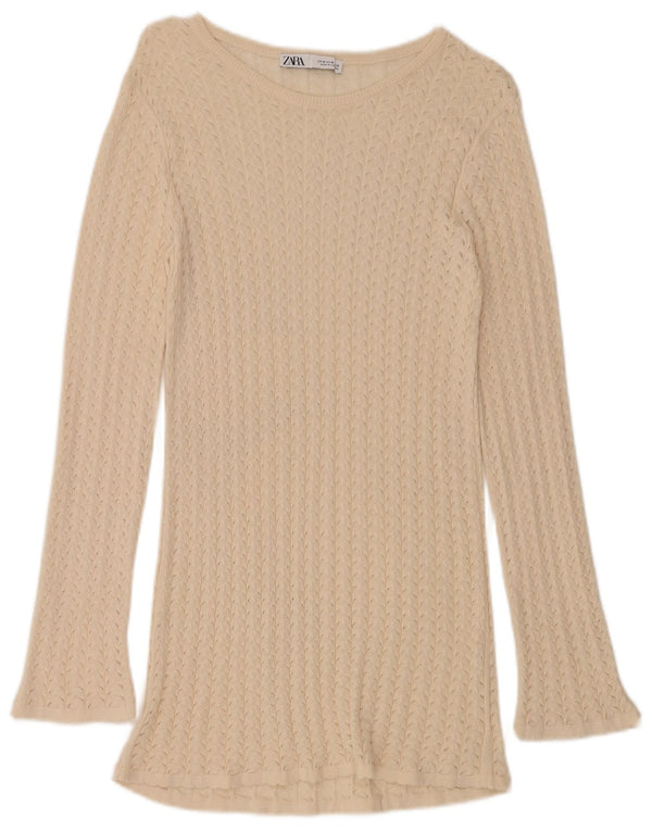 Zara Dame Longline Boat Neck Jumper Sweater UK 12 Medium Off White