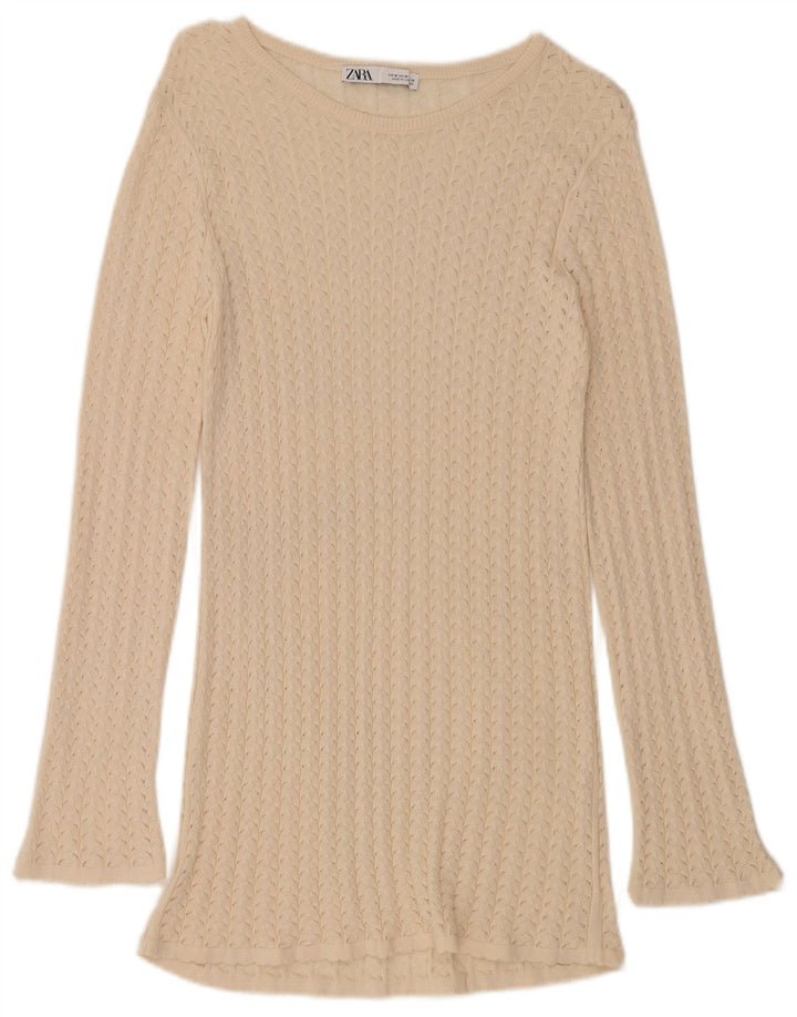 Zara Dame Longline Boat Neck Jumper Sweater UK 12 Medium Off White