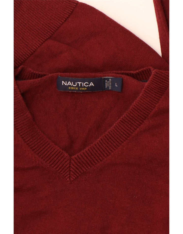 NAUTICA Herre V-hals sweater Stor rødbrun bomuld