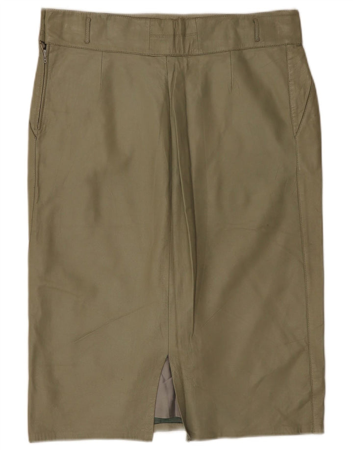 Vintage Midi-lædernederdel til kvinder W32 Large Khaki