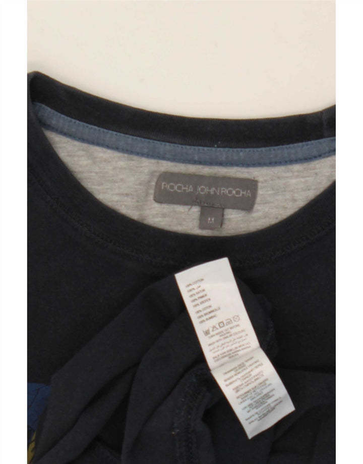 John Rocha Herre grafisk T-shirt Top Medium Navyblå Bomuld