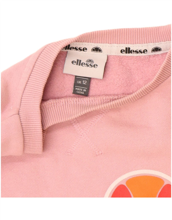 ELLESSE Grafisk Sweatshirt Jumper til kvinder UK 12 Medium Pink Bomuld