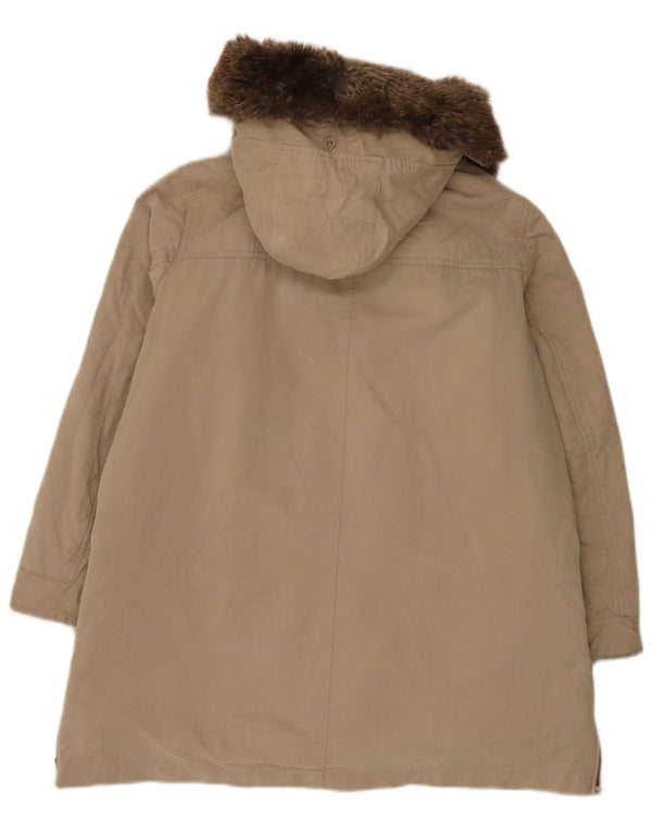 Zara Dame Hætte Polstret Frakke UK 18 XL Beige Polyester