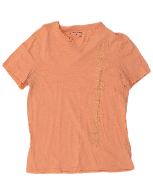 Calvin Klein Dame Kortærmet Grafisk T-Shirt Top UK 12 Medium Orange