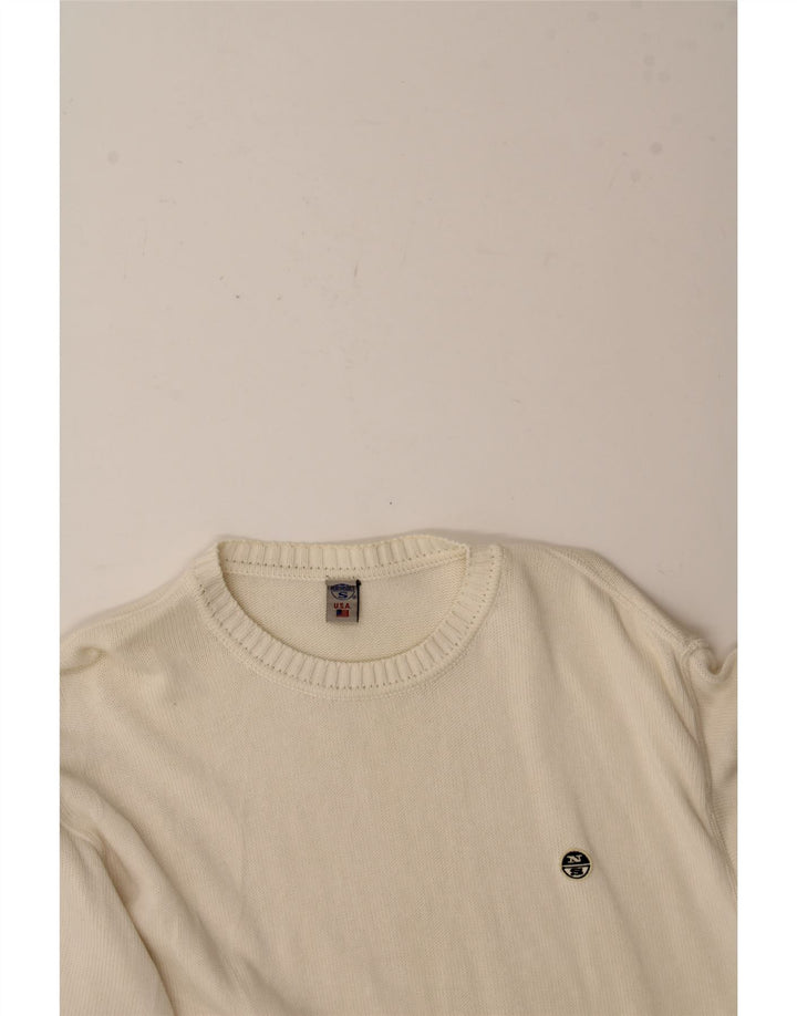NORTH SAILS Mens Crew Neck Jumper Sweater Small White Cotton Vintage North Sails and Second-Hand North Sails from Messina Hembry 