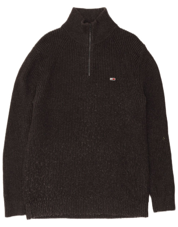 Tommy Hilfiger Mens Zip Neck Jumper Sweater Large Grey Cotton