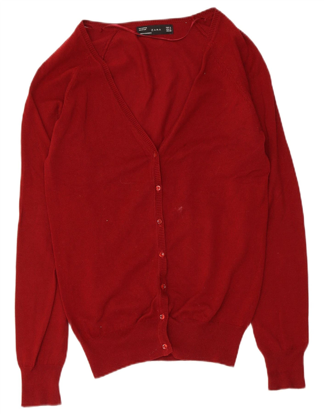 Zara Dame Cardigan Sweater UK 12 Medium Rød Bomuld
