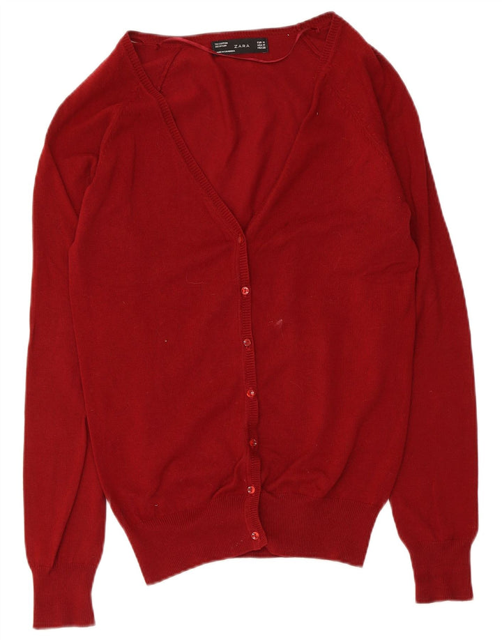 Zara Dame Cardigan Sweater UK 12 Medium Rød Bomuld