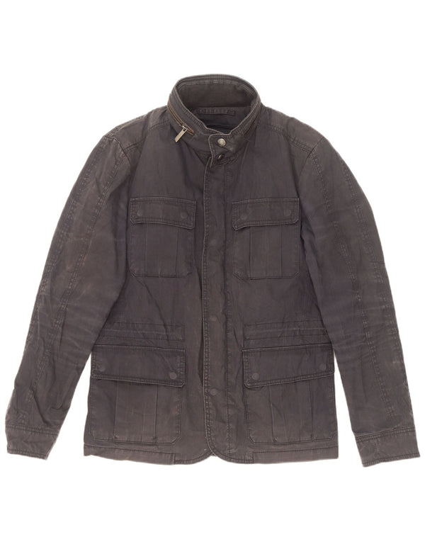 Zara Mens Hooded Utility Jacket UK 36 Small Navy Blue Cotton