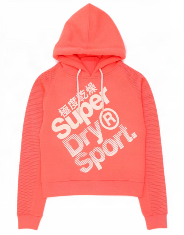 Superdry Womens Crop Graphic Hoodie Jumper UK 12 Medium Pink Polyester
