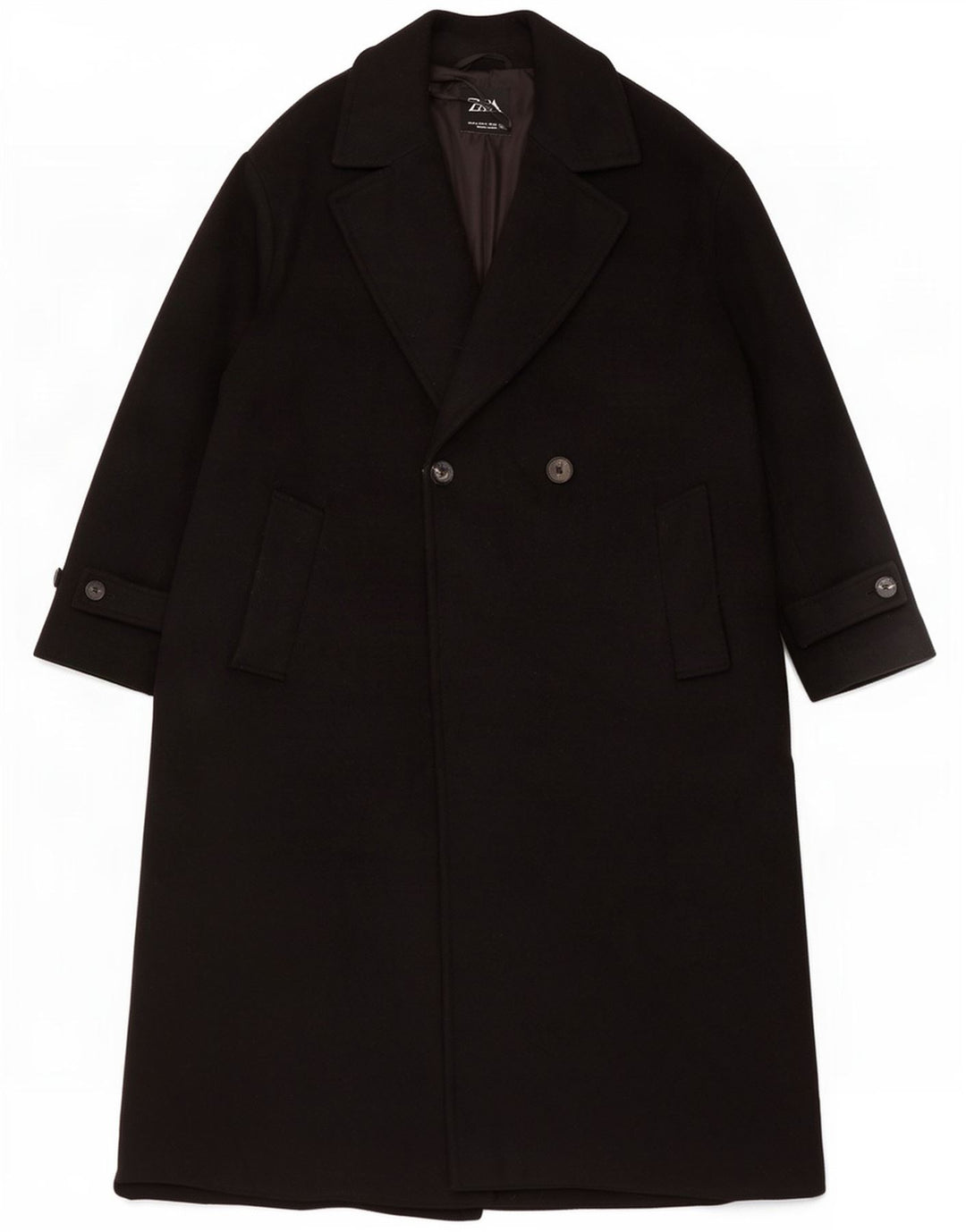 Zara Dame Dobbeltradet Frakke UK 14 Medium Sort Polyester