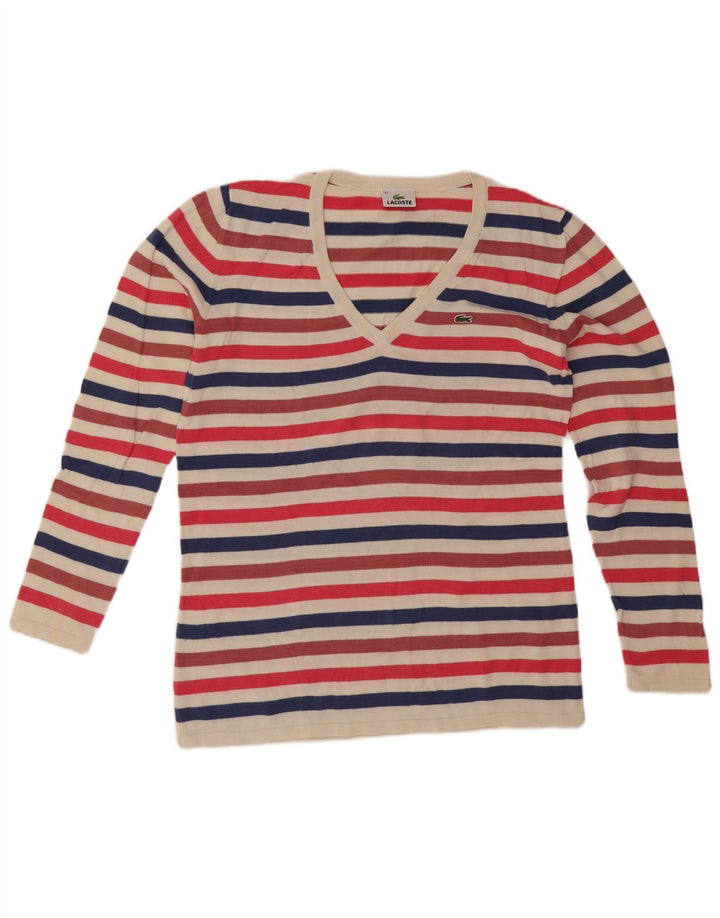 Lacoste Dame V-hals sweater Størrelse 42 Stor Flerfarvet Stribet