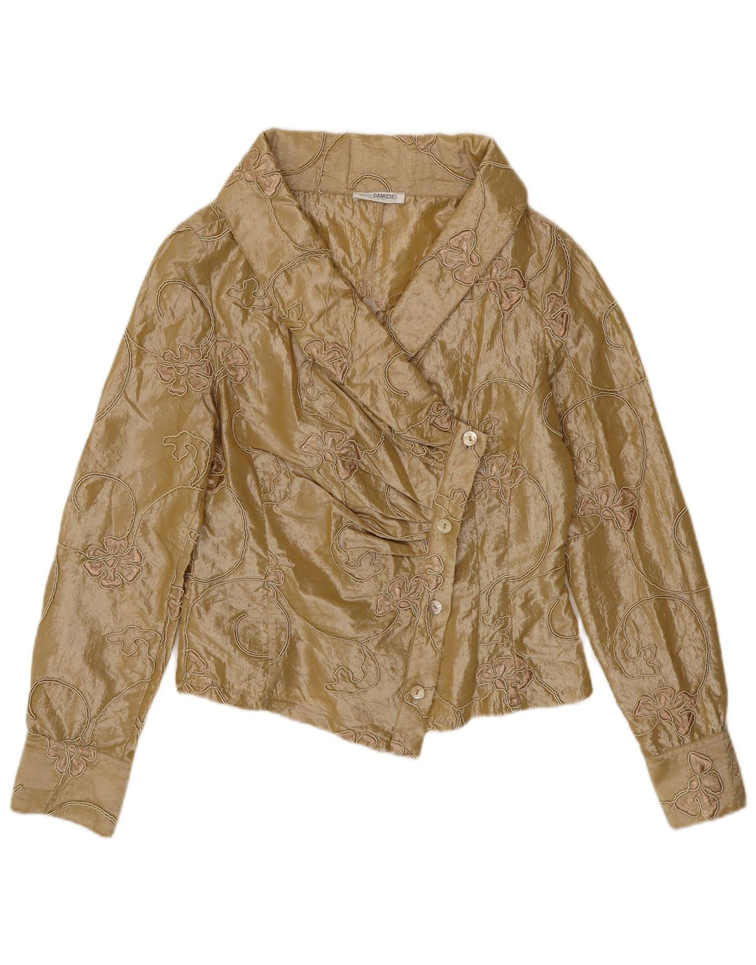 Naracamicie Womens Crop Shirt Bluse UK 12 Medium Beige Floral Polyester