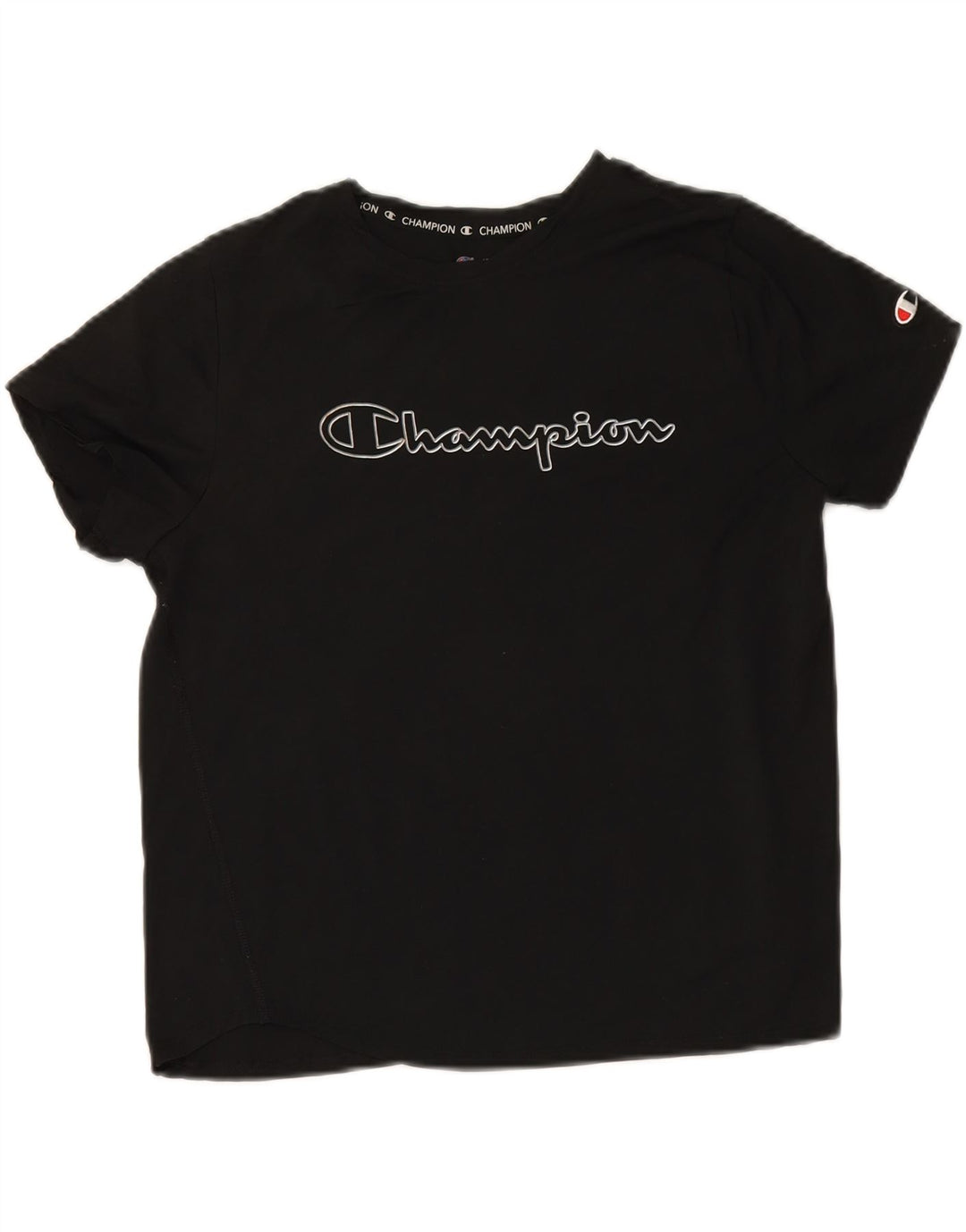 CHAMPION Womens Crop Graphic T-Shirt Top UK 12 Medium Black Vintage Champion and Second-Hand Champion from Messina Hembry 