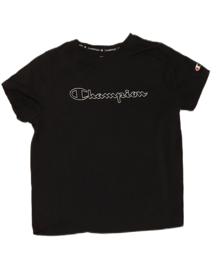 CHAMPION Womens Crop Graphic T-Shirt Top UK 12 Medium Black Vintage Champion and Second-Hand Champion from Messina Hembry 