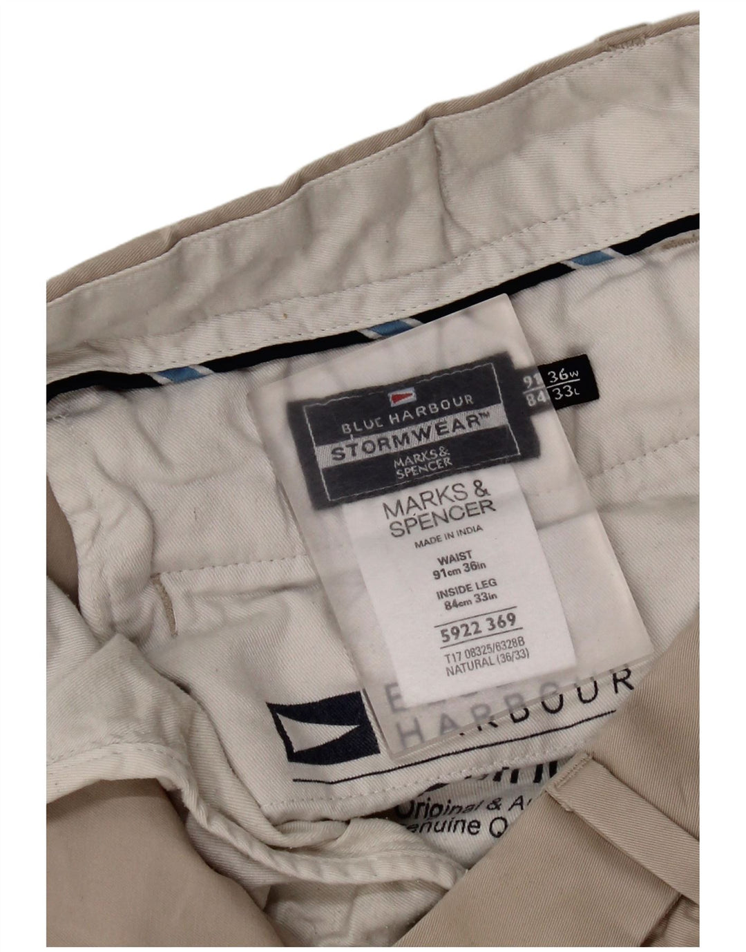 Marks & Spencer Straight Chino-bukser til mænd W36 L33 Beige Bomuld