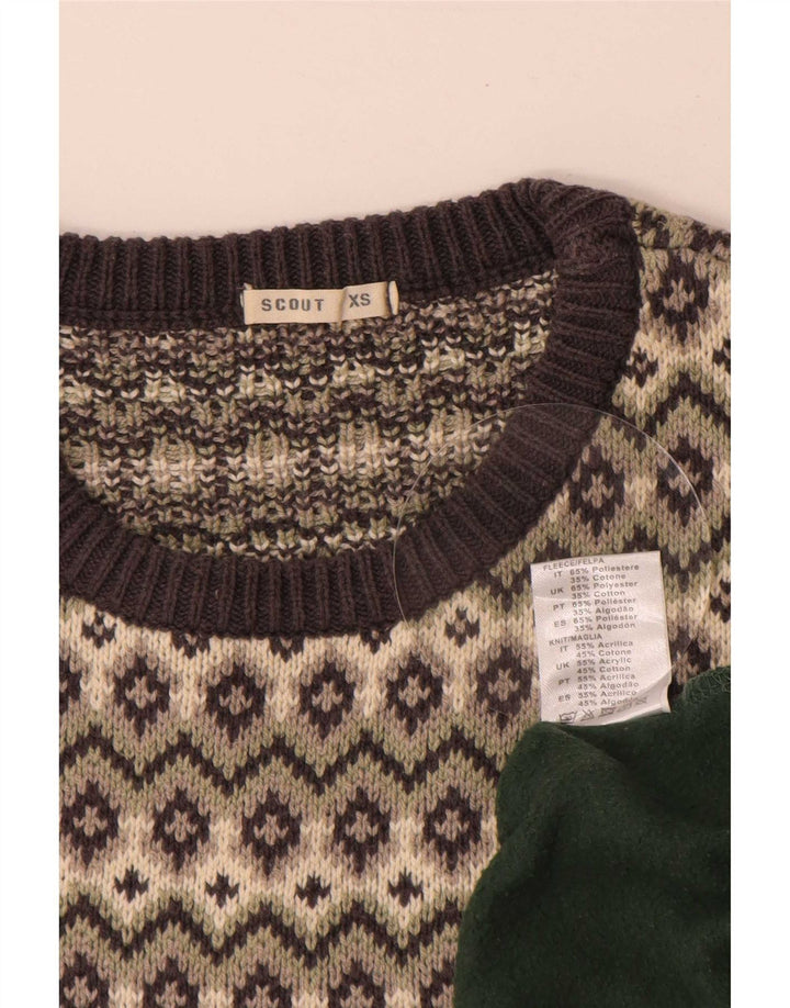Scout Herre Boat Neck Jumper Sweater XS Green Fair Isle Polyester