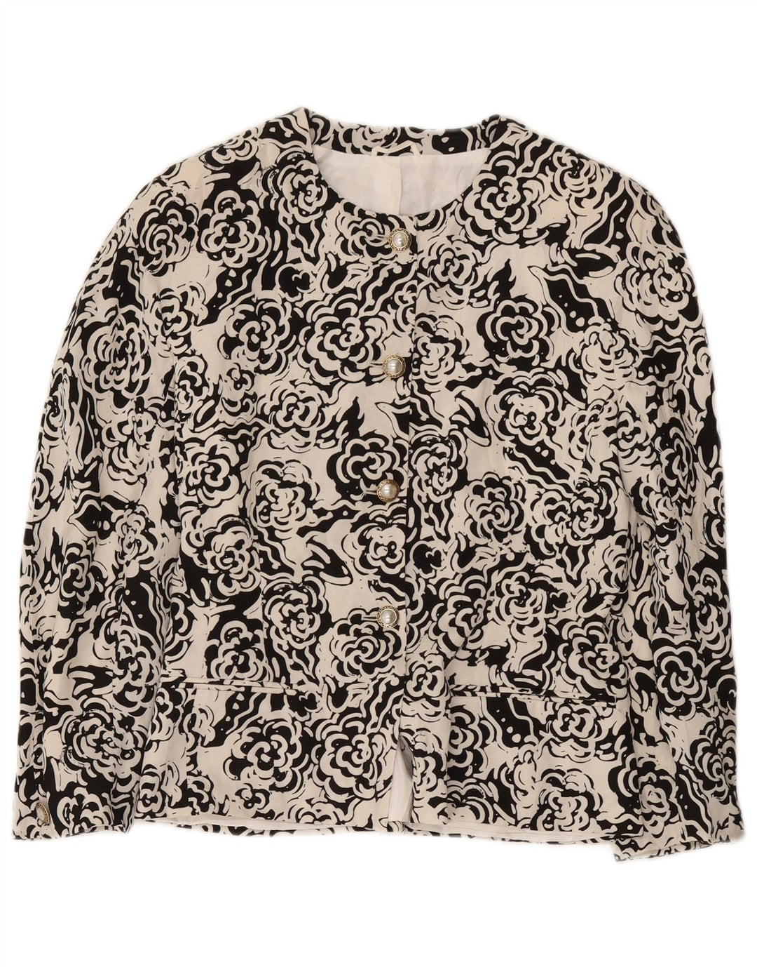 Max Mara Dame 4 Button Blazer Jacket UK 12 Medium White Floral Polyester