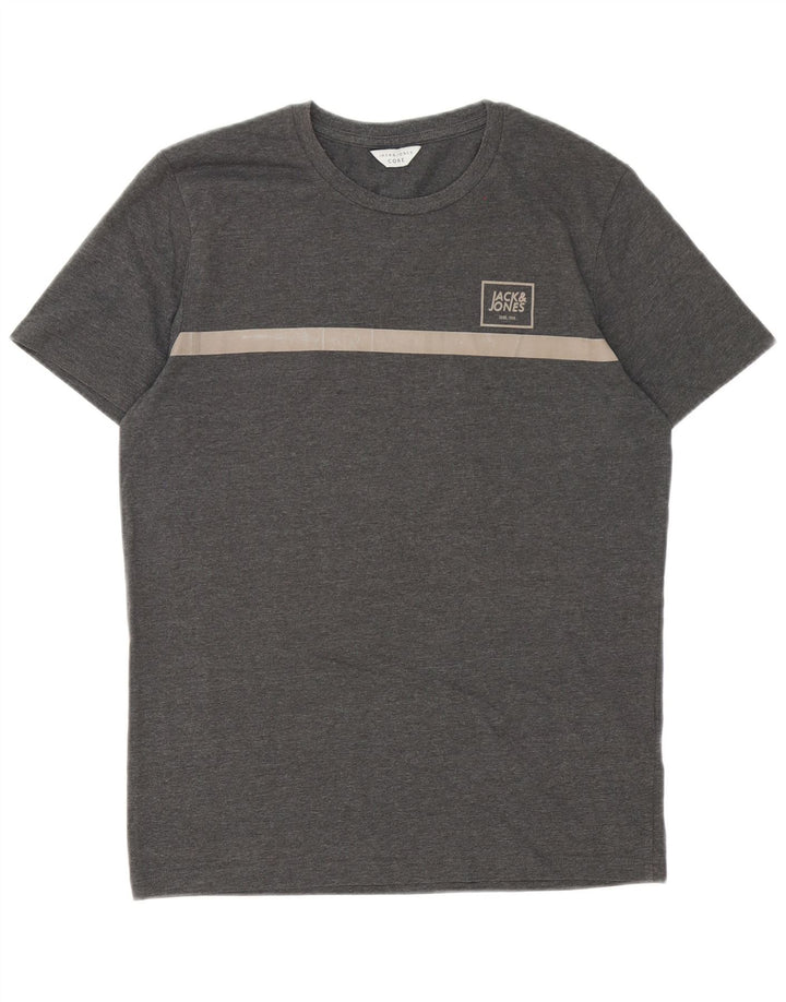 Jack & Jones Herre T-shirt Top Lille Grå Colourblock Bomuld