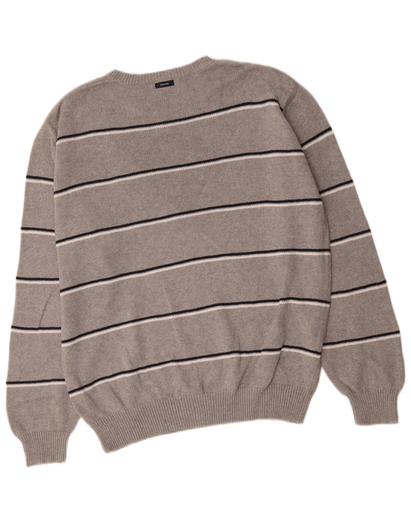 Nautica herre rund hals sweater stor grå stribet bomuld