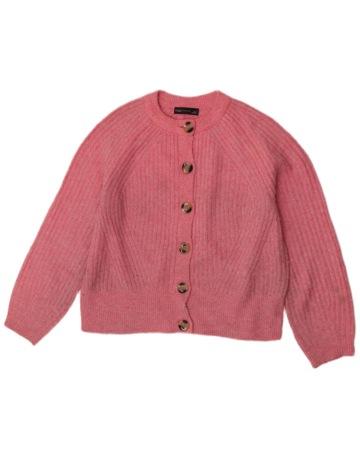 Marks & Spencer Dame Crop Cardigan Sweater UK 14 Medium Pink Akryl