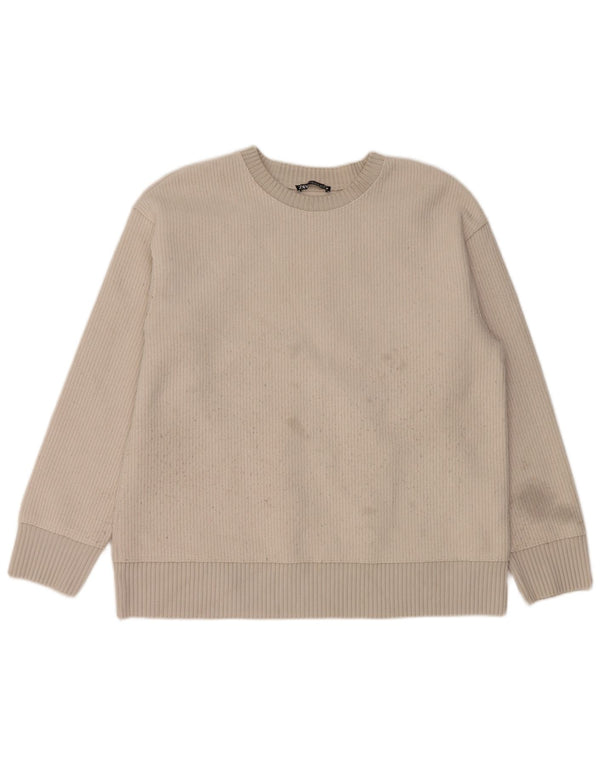 Zara Womens Crew Neck Jumper Sweater UK 14 Medium Off White Polyester
