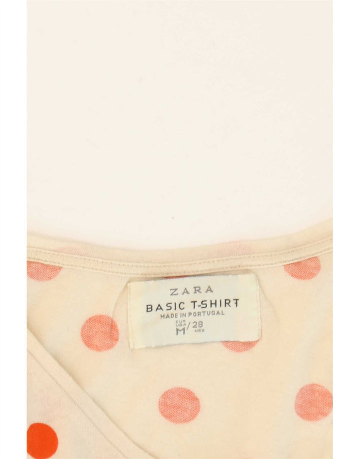 Zara Dame T-Shirt Top UK 12 Medium Off White Polka Dot