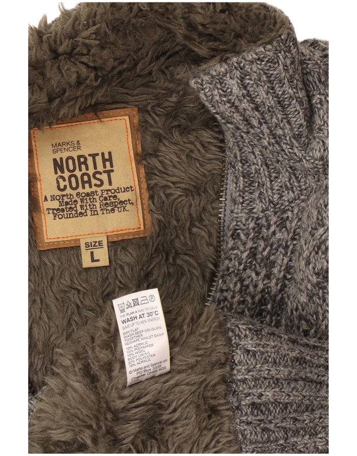 Marks & Spencer Herre Sherpa Cardigan Sweater Large Grey Flecked Acryl