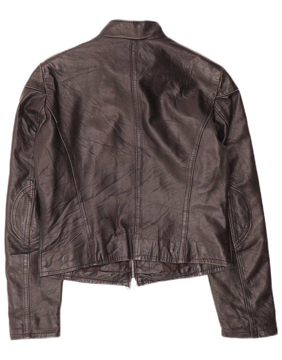 Vintage Dame Crop Læder Racer Jacket UK 10 Lille sort læder