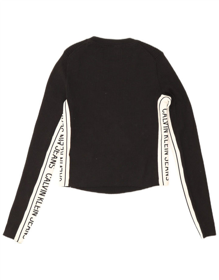 Calvin Klein Dame Grafisk Top Langærmet UK 10 Small Black Colourblock