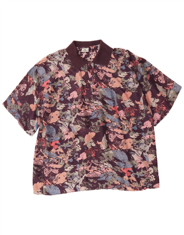 Vintage Herre Pullover Shirt IT 52 Stor Flerfarvet Blomster Silke